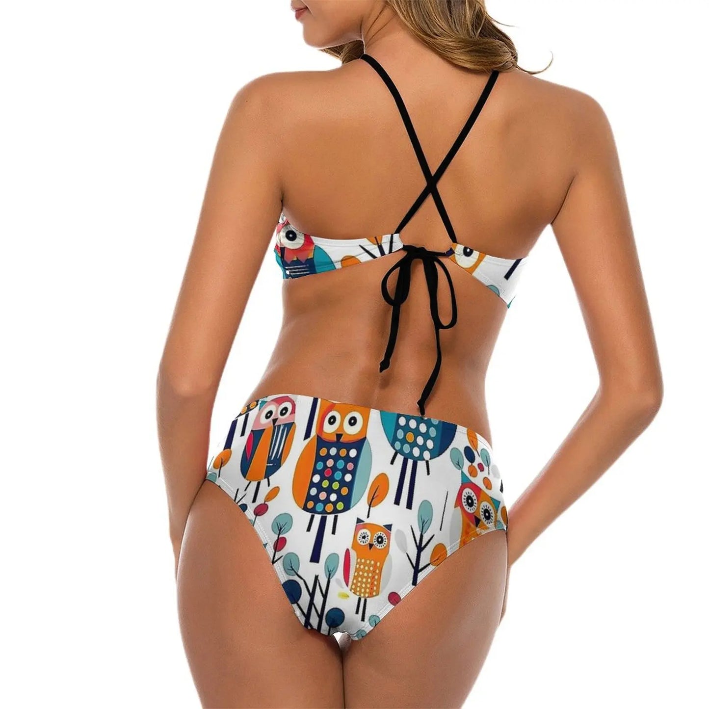 Sexy Bold Owl Bikini Set Abstract Animal Modern Bikini Swimsuit Push Up High Cut Swimwear Design Feminine Bikinis