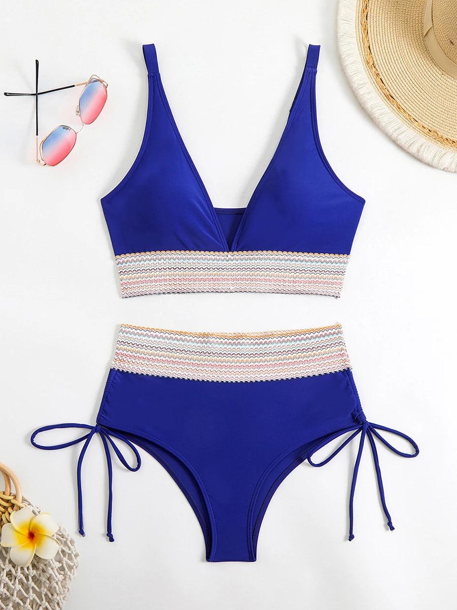 Sexy Bikini 2025 Swimwear Women High Waisted Bikini Sets Female Swimsuits Two Pieces Drawstring One Piece Bathing Suit Beahwear