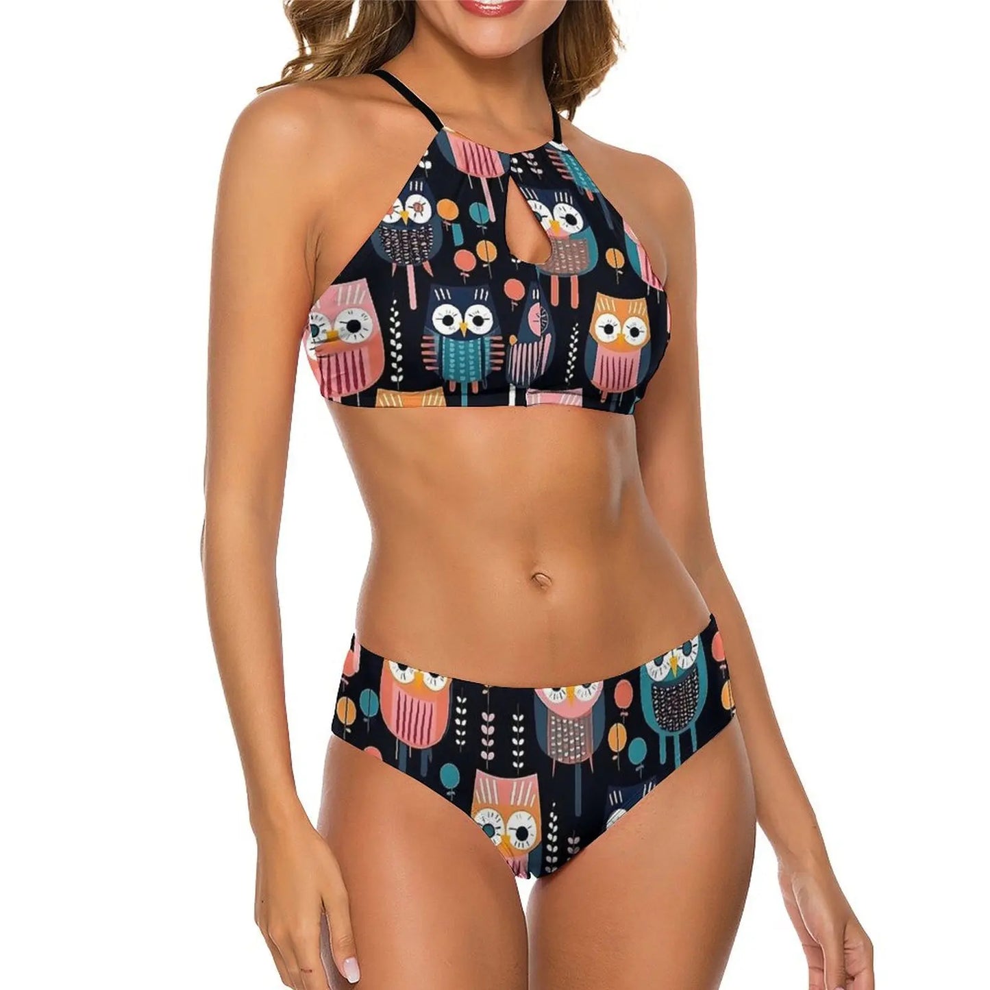 Sexy Bold Owl Bikini Set Abstract Animal Modern Bikini Swimsuit Push Up High Cut Swimwear Design Feminine Bikinis