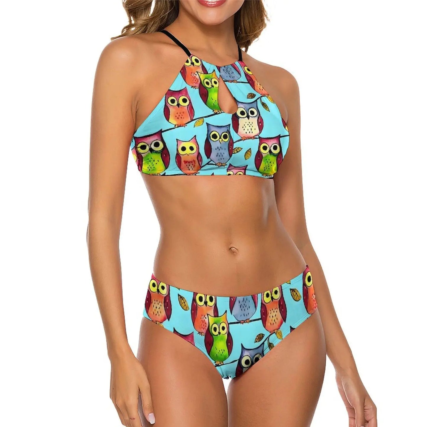 Sexy Bold Owl Bikini Set Abstract Animal Modern Bikini Swimsuit Push Up High Cut Swimwear Design Feminine Bikinis