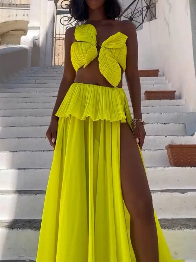 Pale Yellow 3d Three-Dimensional Split Women Bikini And Covered Long Skirt Butterfly Design Sexy Youth Fashion Swimsuit 2024