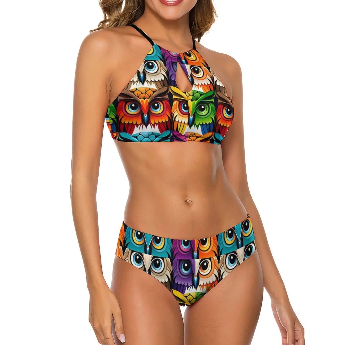 Sexy Bold Owl Bikini Set Abstract Animal Modern Bikini Swimsuit Push Up High Cut Swimwear Design Feminine Bikinis