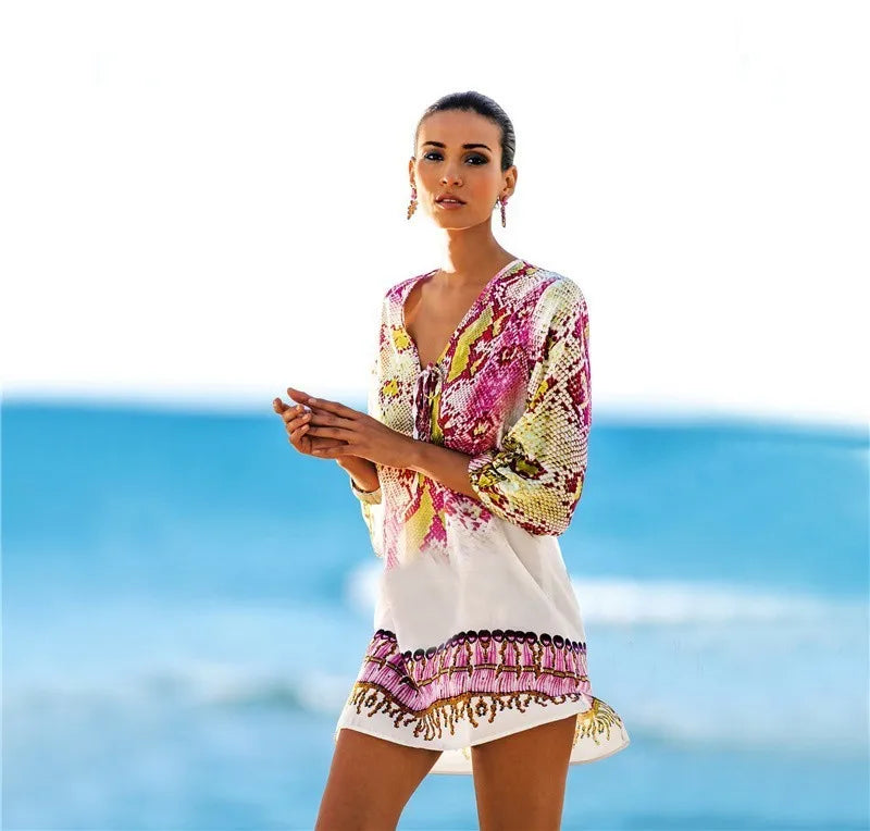 Chiffon Beach Cover up Saida de Praia Beach dress  2020 Swimwear kaftan Bikini cover up Bathing suit Cover ups Tunics