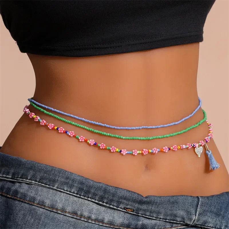 Boho Elastic Seed Beads Waist Belly Belt Chains Women Summer Bikini Sexy Vintage Waistband Bohemia Body Jewelry Accessories