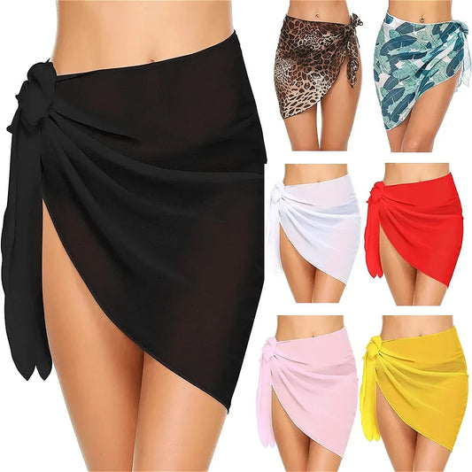 50x180cm large-sized Summer Short Solid Sarong Swimsuit Coverups Beach Bikini Wrap Sheer Chiffon Skirt Scarf Swimwear Cover-ups