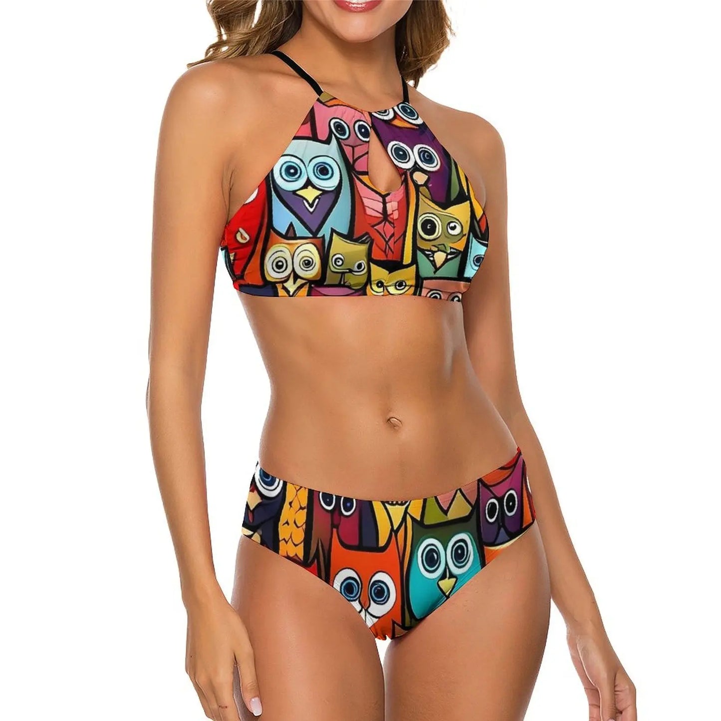 Sexy Bold Owl Bikini Set Abstract Animal Modern Bikini Swimsuit Push Up High Cut Swimwear Design Feminine Bikinis